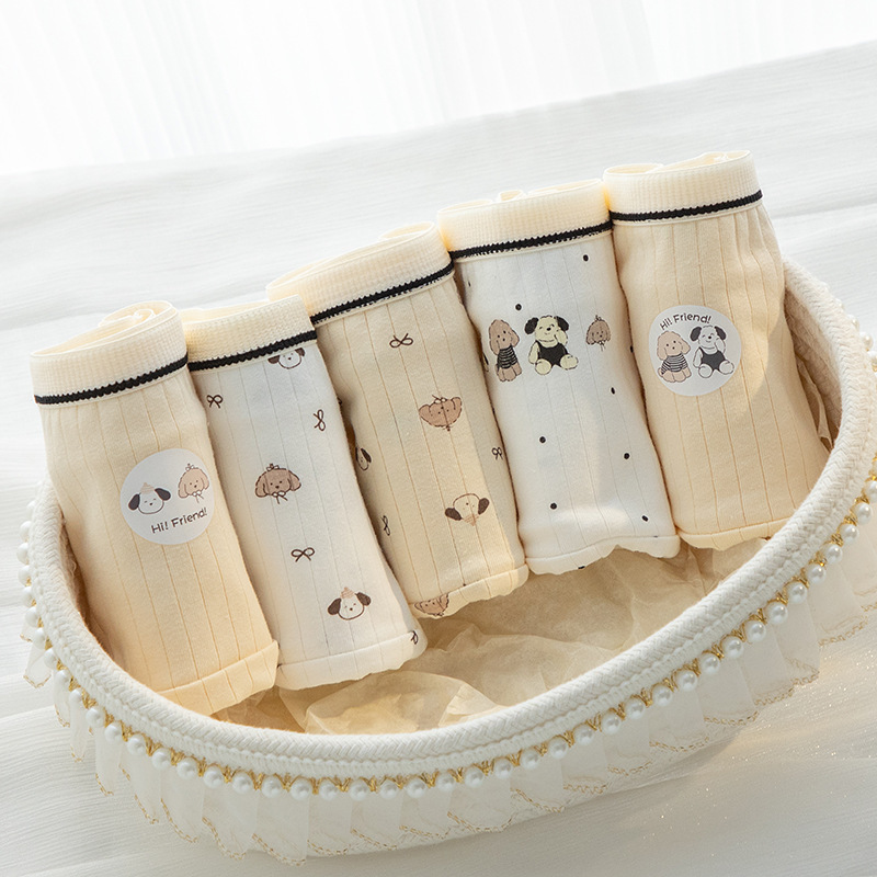 Cute puppy girl panties pure cotton breathable 10A extended antibacterial crotch mid-waist hip-covering student briefs
