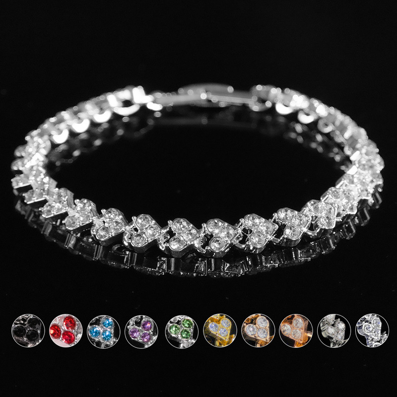 Cross-border Full Diamond Love Roman Bracelet Colored Diamond Multicolor Gold-plated Zircon Bracelet Light Luxury High-end Jewelry Women's Jewelry Cross-border Full Diamond Love Roman Bracelet Colored Diamond Multicolor Gold-plated Zircon Bracelet Light Luxury High-end Jewelry Women's Jewelry