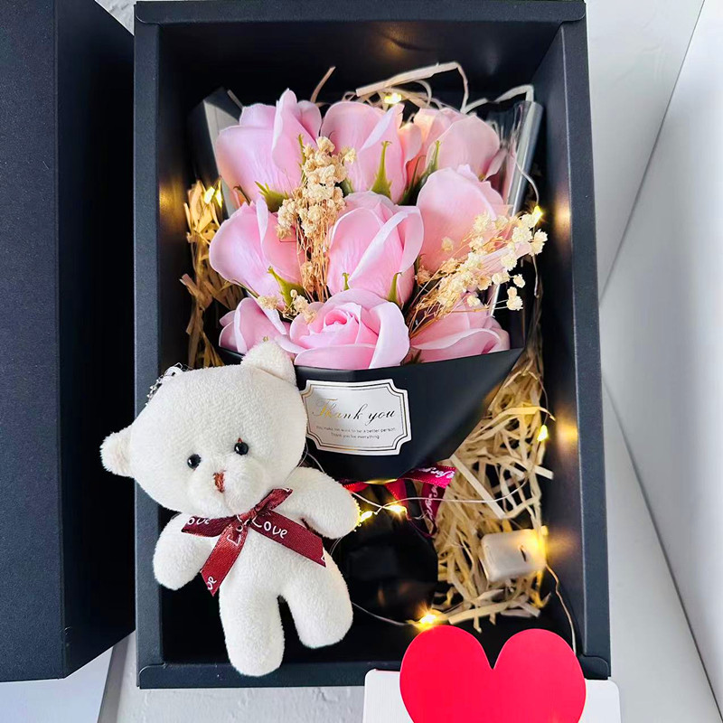 Valentinstag Rosen-Seifenblumen-Mixbox für Freundin zum Geburtstagsgeschenk mit LED-Lichter_voghion.com