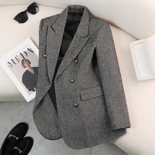 灰色西装外套女2024新款气质高级感羊毛上衣春秋冬加厚休闲小西服
