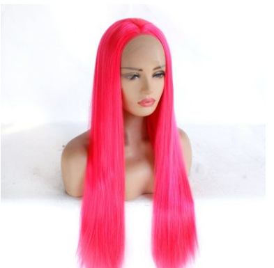 Europa y los Estados Unidos frente encaje fibra química peluca de moda damas fluorescente medio largo cabello recto medio tejido mano cubierta LW0142