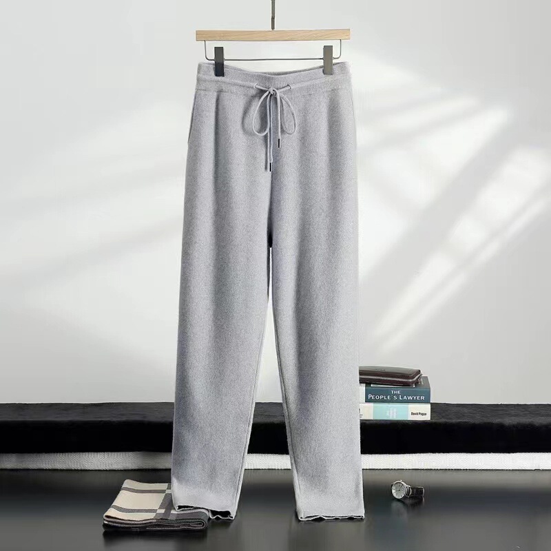 Autumn and Winter Cashmere Thickened Elegant Wide Leg Pants Men's Casual Straight Pants Knitted Sports Pants Jogging Pants Outer Wear Simple