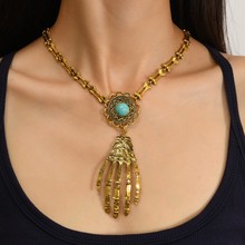 欧美新款朋克项链嘻哈吊坠万圣节复古鬼手流苏配饰毛衣链厂家批发