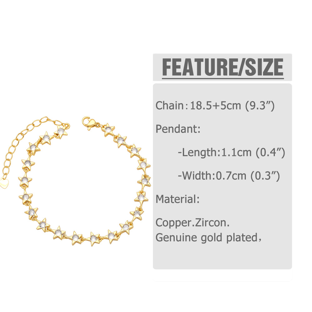 Fashion Geometric Star Heart Shape Copper Bracelets Inlay Zircon Copper Bracelets