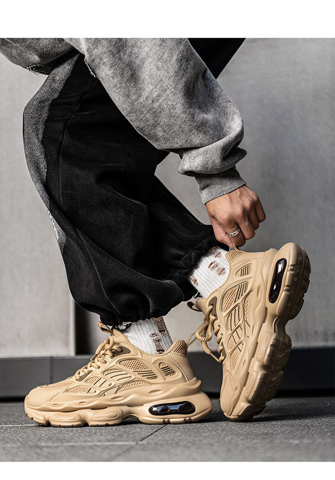 Giày sneaker nam cổ thấp buộc dây đế dày bọc da phong cách thời trang, giày thể thao tăng chiều cao — Cà phê ZS-F 8965m, ZS-F8965 Xingka, ZS-F8965 màu đen chi tiết 9