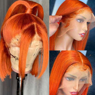 10A Human Hair 350 #   Orange Lace Bob 13*4 Frontal Wig