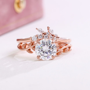 Aliexpress New 18K Gold Rose Gold Ring Set with High-End Feel and Grc Moissanite Certificate Jewelry Customization Factory