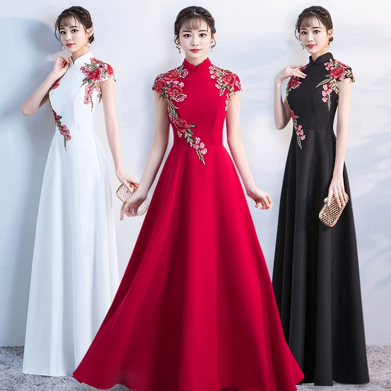 Большая хоровая одежда Женская длинная юбка Гучжэн новая красная песня шоу Cheongsam Dance Ежегодное чтение платья