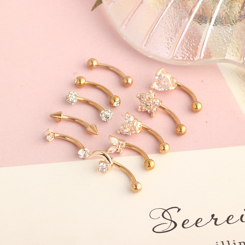 Ear Cartilage Rings & Studs Piercing Type 1 Set Eyebrow Studs Simple Style Star 304 Stainless Steel Inlay Zircon Ear Cartilage Rings & Studs