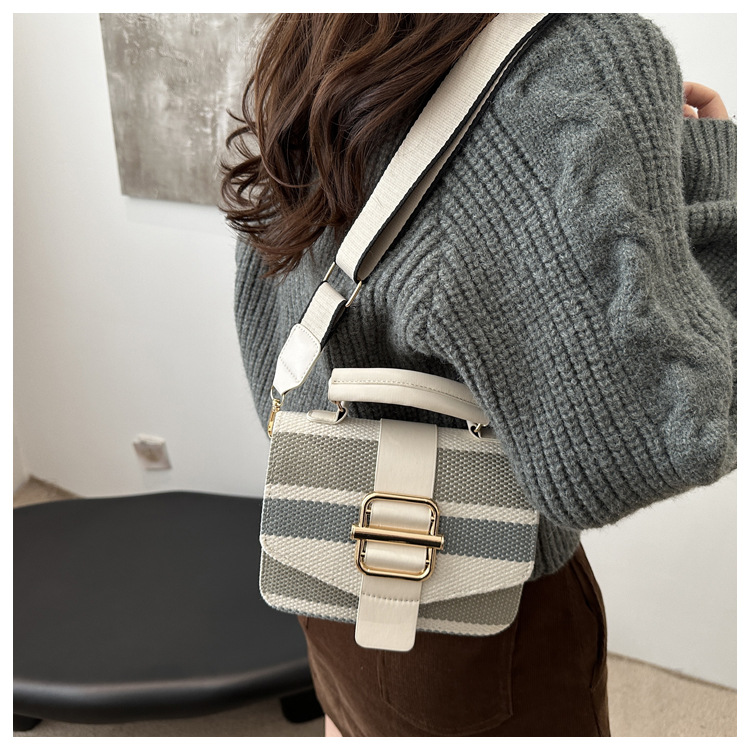 337g Weight Polyester Lining Material Sewing Thread Fashion Element Magnetic Buckle, Flip Cover Closure Type Top Handle, Sling Strap Strap Type Crossbody Bag Bags Type Casual, Daily, Shopping Occasion Pu Leather Material Stripe Pattern All Seasons Season Women's Gender Classic Style Style Square Shape Women's Pu Leather Stripe Classic Style Sewing Thread Square Magnetic Buckle Flip Cover Crossbody Bag 4