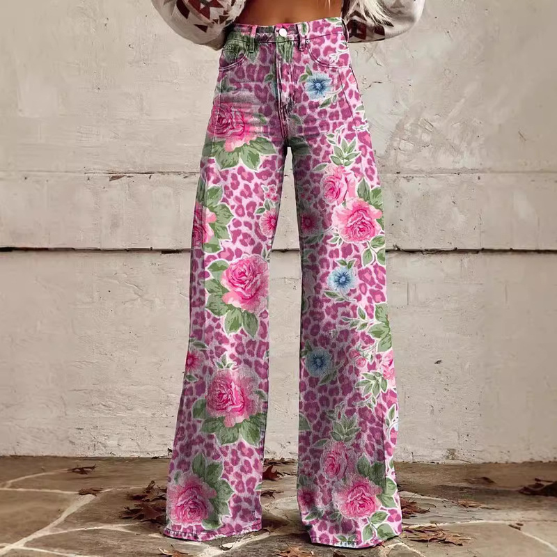 2023 Foreign Trade Cross-border AliExpress ebay European and American Foreign Trade plus size Women's Casual Pants Thin Imitation Jeans Wide Leg 2023 Foreign Trade Cross-border AliExpress ebay European and American Foreign Trade plus size Women's Casual Pants Thin Imitation Jeans Wide Leg