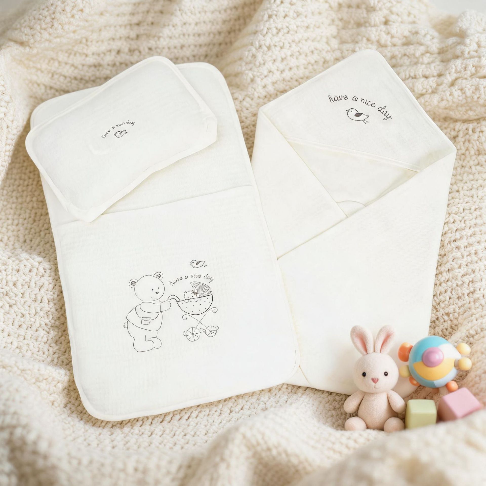 Neonatal anti-shock abrazo edredón de tres piezas set bordado de dibujos animados suave Sunnozy baby edredón bolsa de dormir transfronteriza
