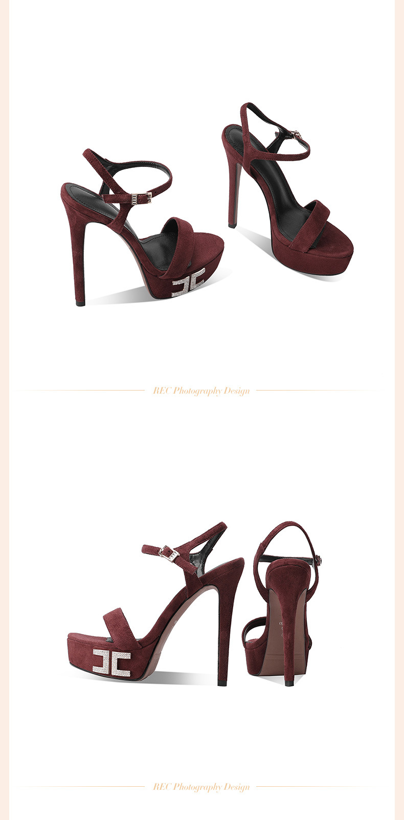 Sandal cao gót nữ hở mũi đế platform siêu cao gót 13 cm, quai ngang đính đá, khóa dây — đen 13cm chi tiết 7