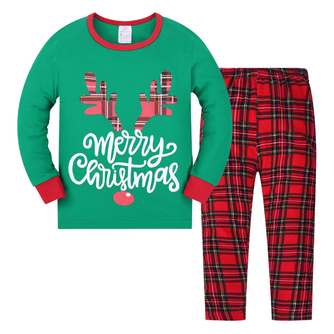 Traje de desgaste para el hogar para niños europeo y americano nuevo algodón impreso pijamas navideños ropa de aire acondicionado para niños comercio exterior al por mayor