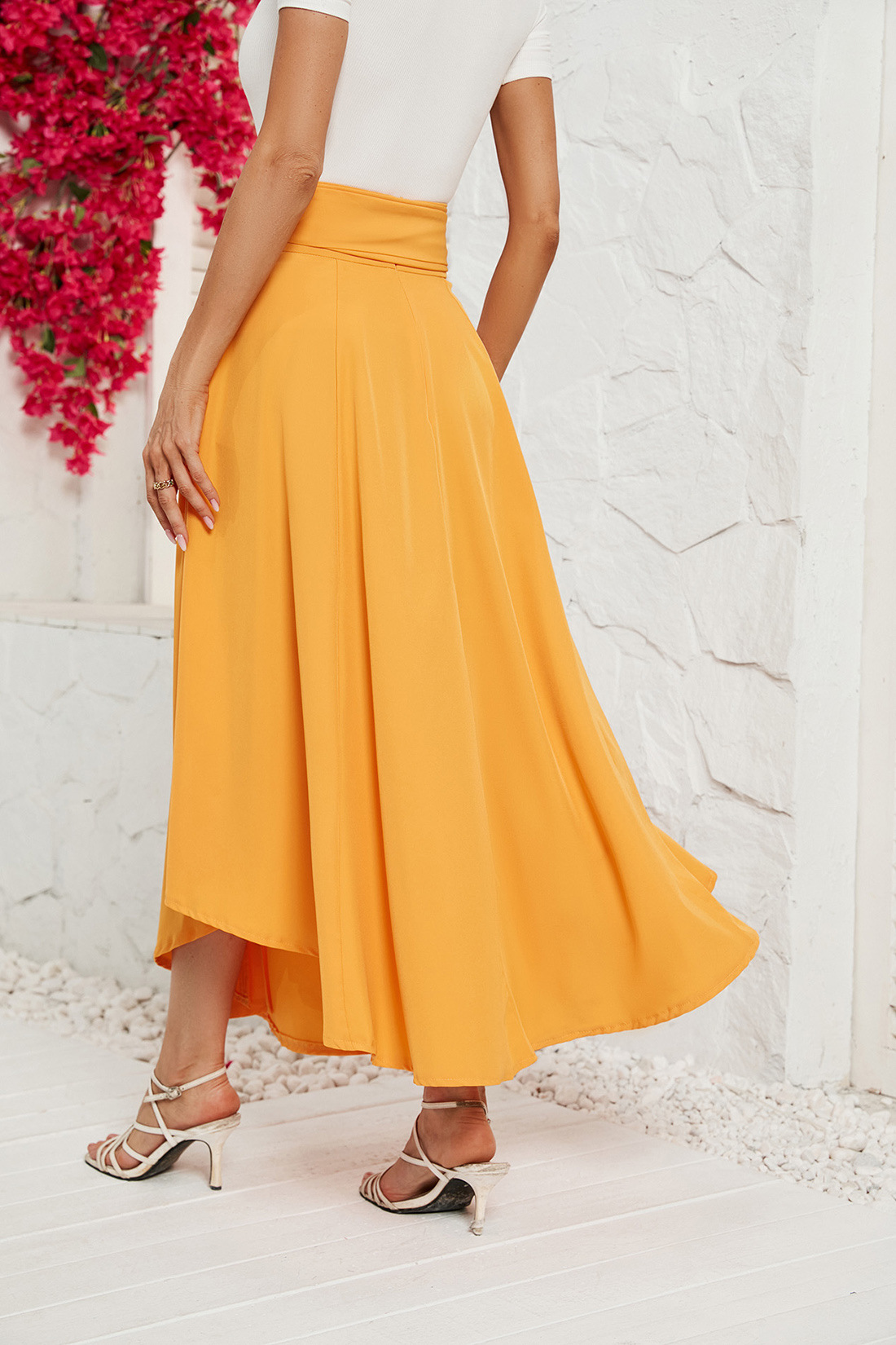 Women's Solid Colour Lace-up Midi Skirt Elegant Summer Fashion_voghion.com