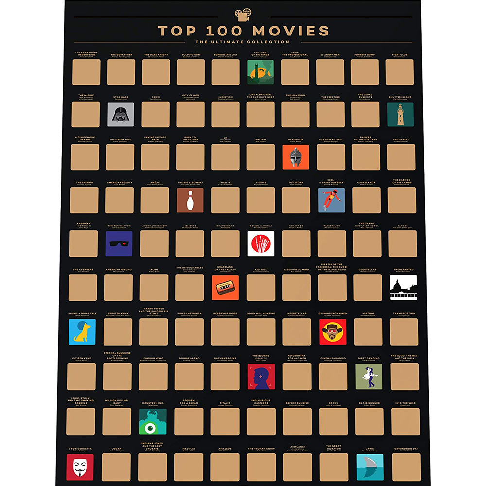 亚马逊热销A2刮刮海报100部电影涂层装饰画家庭趣味刮画