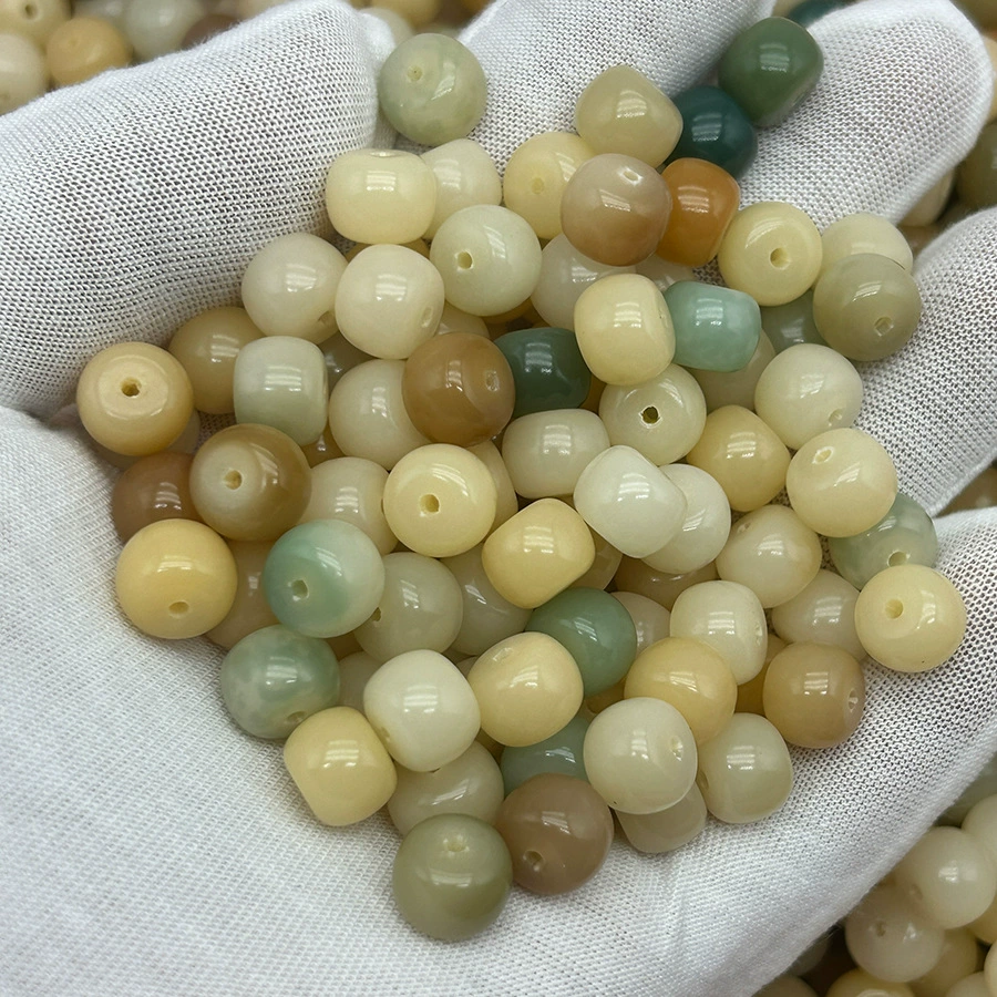 Оптовая продажа разноцветных бусин из белого нефрита (корень Бодхи), бусины-бочонки 8*10 мм, смешанные цвета, старый материал, молитвенные бусины, буддийские бусины, браслет, ручная полировка