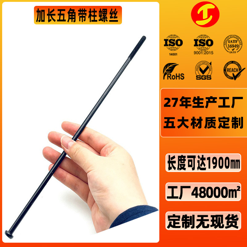 加长螺丝杆不锈钢304黑色内五角带柱半牙异形防拆加长螺丝杆