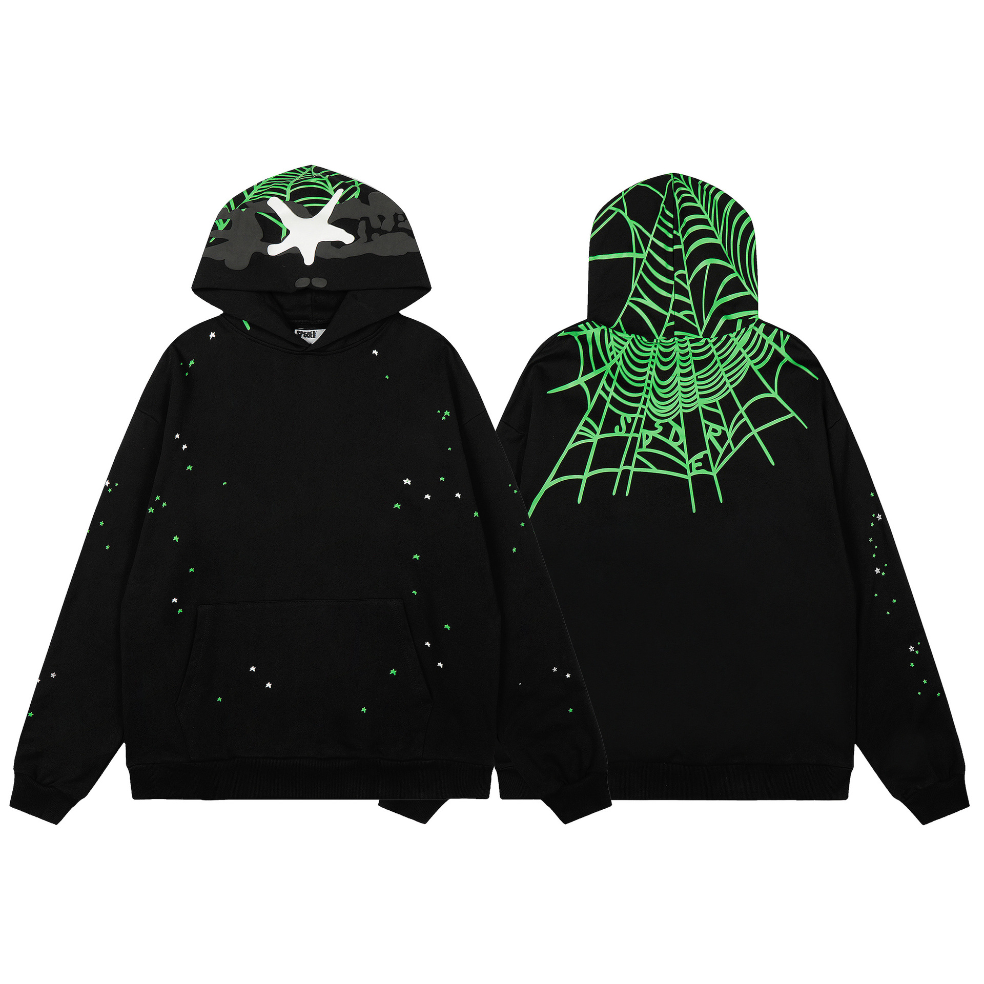 Sp5der Heavy Web Sweater Cotton Fleece Black Green