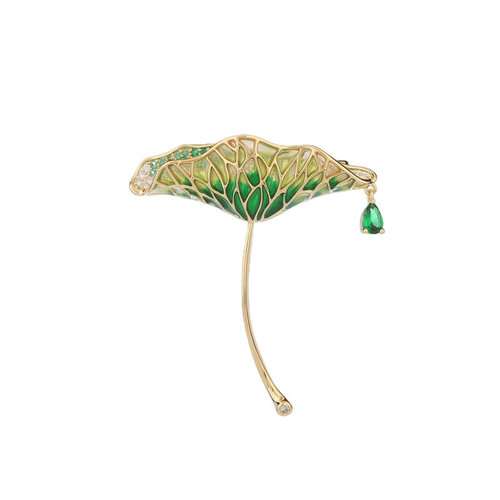 High-end cheongsam dress accessories rain lotus corsage zircon oil drop Chinese style elegant temperament water drop lotus leaf brooch
