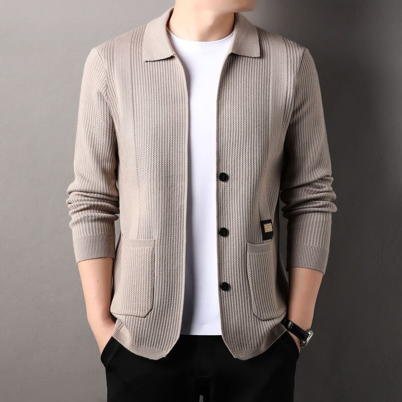 Live-Stream Popular Men's Knit Cardigan 2026 Autumn Korean Style Loose Jacquard Sweater Jacket for Young and Middle-Aged Men Live-Stream Popular Men's Knit Cardigan 2026 Autumn Korean Style Loose Jacquard Sweater Jacket for Young and Middle-Aged Men