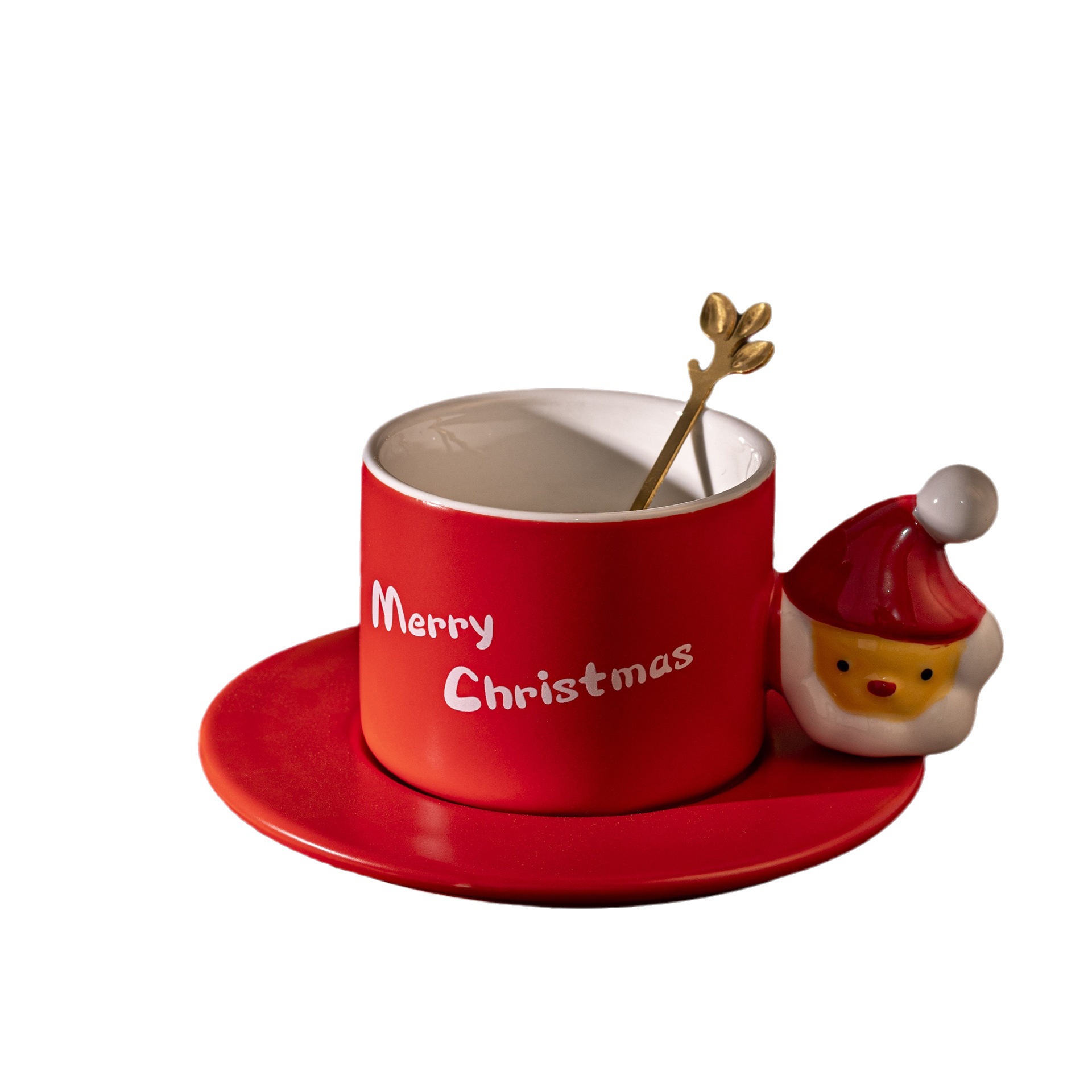 Creativo regalo de Navidad Red rojo de alto aspecto té de la tarde taza de café taza personalizada, plato y cuchara taza de combinación
