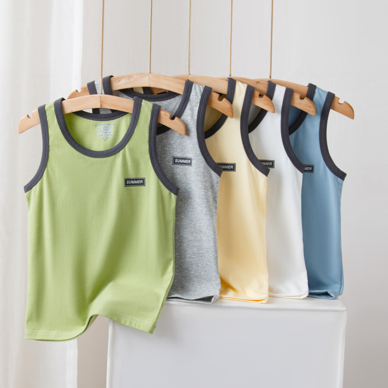 Children's Vest Pure Cotton Boys' Inner Wear Base Summer Middle and Big Children's Summer Thin Underwear Teenagers Hurdle Vest
