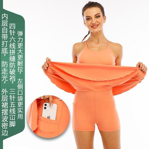 Outdoor suspender dress yoga sports jumpsuit quick-drying golf badminton tennis skirt cross-border wholesale