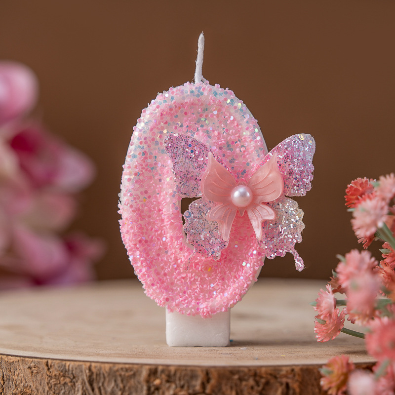 Cross-Border Xiyin Creative Pink Diamond Butterfly Butter Lamp Digital Birthday Candle 0-9 Decorations_voghion.com