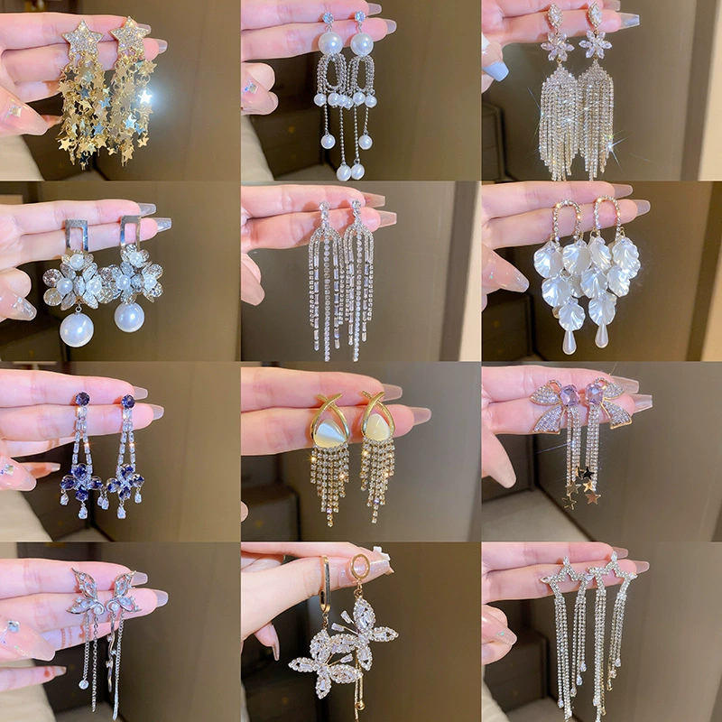 Серебряная игла, милые длинные свежие серьги с кисточками
