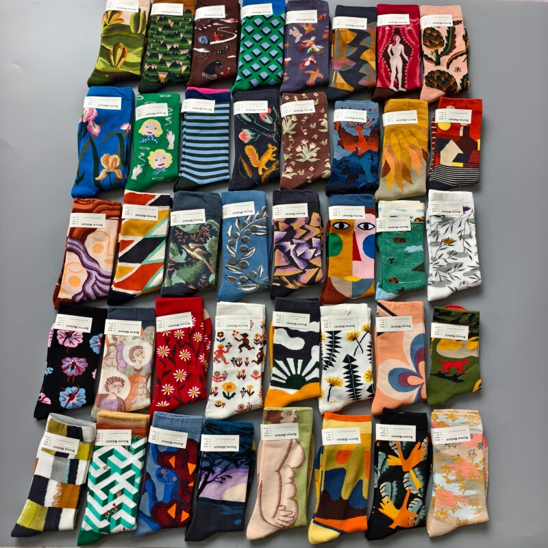 Bonnemaison Mid-Calf Women's Trendy Socks French Style Socks Niche Oil Painting Artistic Color Women's Socks Wholesale Bonnemaison Mid-Calf Women's Trendy Socks French Style Socks Niche Oil Painting Artistic Color Women's Socks Wholesale