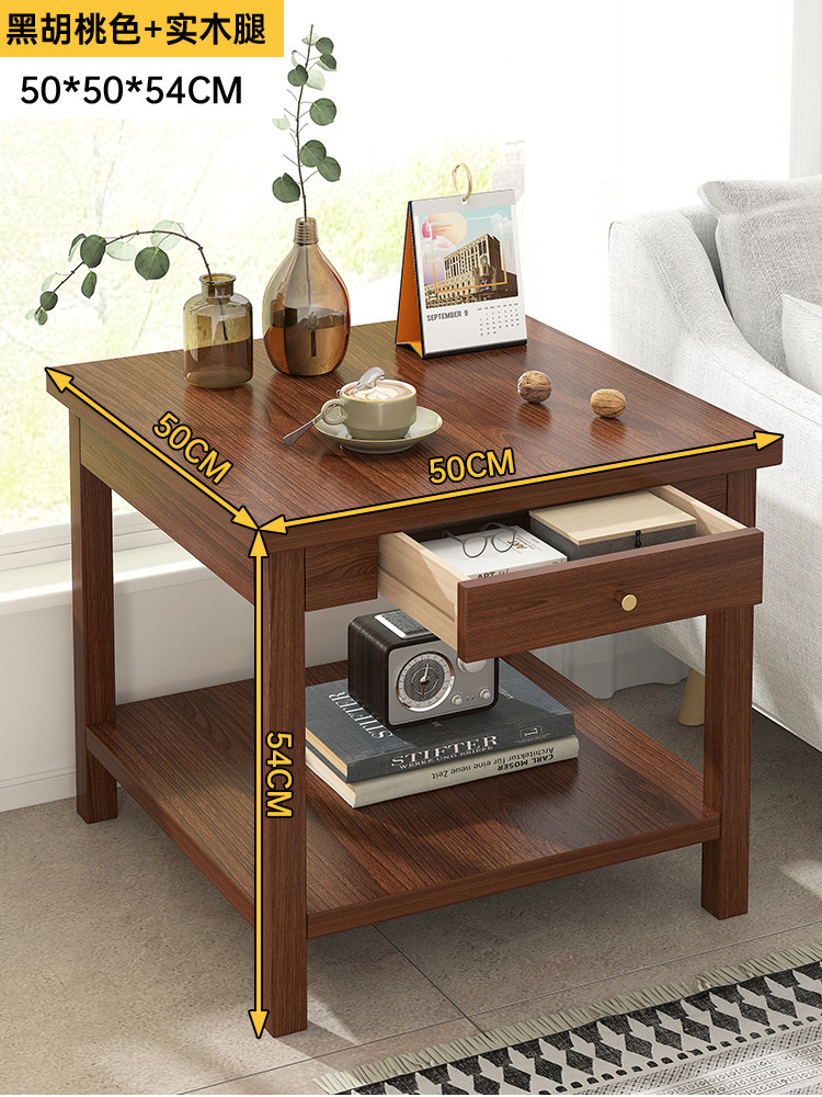 [서랍이있는 단단한 나무 사각형 다리 강화] 검은 호두 색상 50*50*54cm