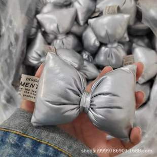Leather Large Silver Black Bow Clothing Accessories Accessories Semi-finished Cotton-filled Bag Shoes Leather Jewelry Wholesale