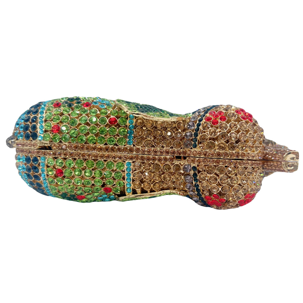 Túi clutch nữ đính đá hình voi đục lỗ phong cách Âu Mỹ — Vàng xanh lục, Đế vàng kim cương chi tiết 8