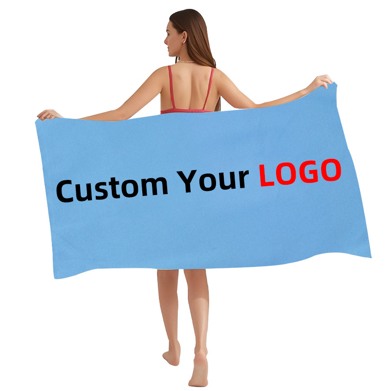 Toalla de playa de secado rápido de microfibra ultrafina, portátil, de doble cara, tipo terciopelo, con protección solar y logotipo personalizado, suministro directo de fábrica
