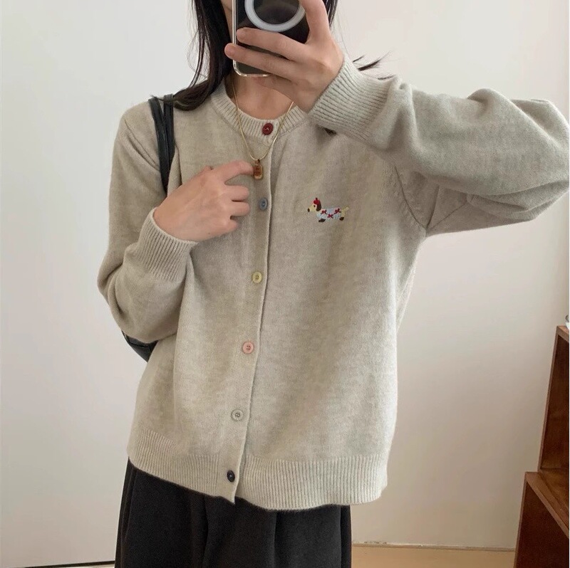 春款甜美气质刺绣卡通彩色扣针织开衫2025新款圆领显瘦减龄上衣女|undefined