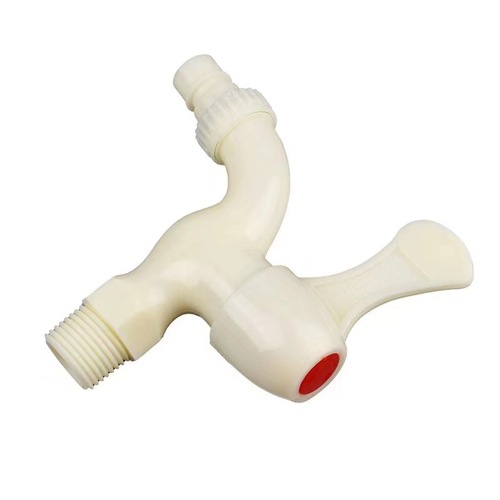 4-point plastic faucet for outdoor and indoor use in public places. Beige engineering plastic washing machine quick-opening faucet.