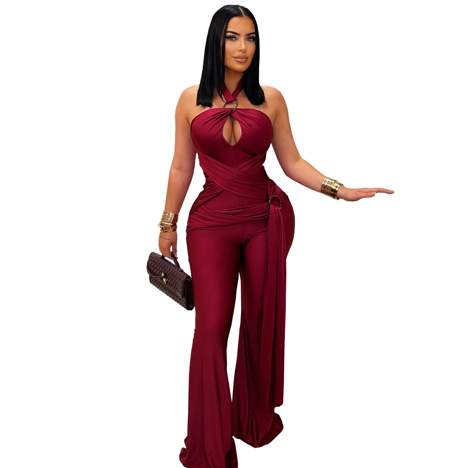 C7570 Aliexpress transfronterizo Amazon 2026 nueva ropa de mujer de color sólido temperamento colgante de brazo bolsas de piernas monjes