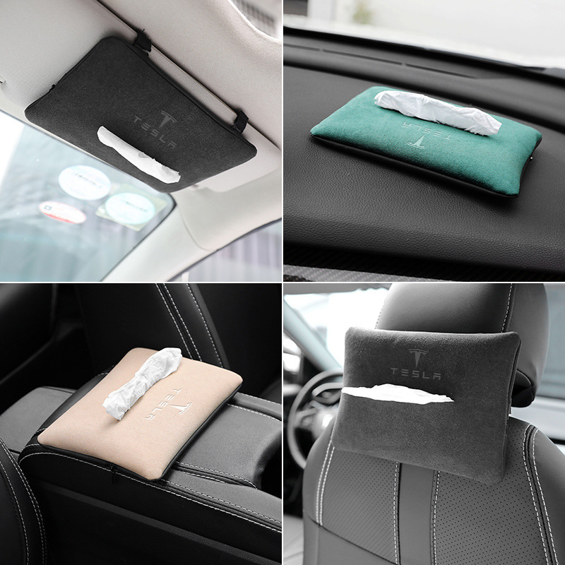 Bolsa de pañuelos Tesla adecuada para el Modelo 3/Modelo Y/Modelo S/Roadster caja de pañuelos de coche