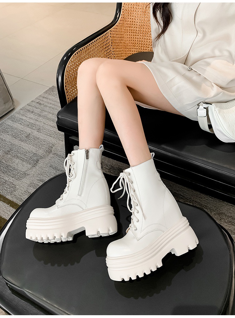 Boot nữ cổ thấp da thật gót siêu cao 15cm đế dày tăng chiều cao lót lông mùa thu đông — Lớp lót đơn màu trắng nhạt 12cm chi tiết 12
