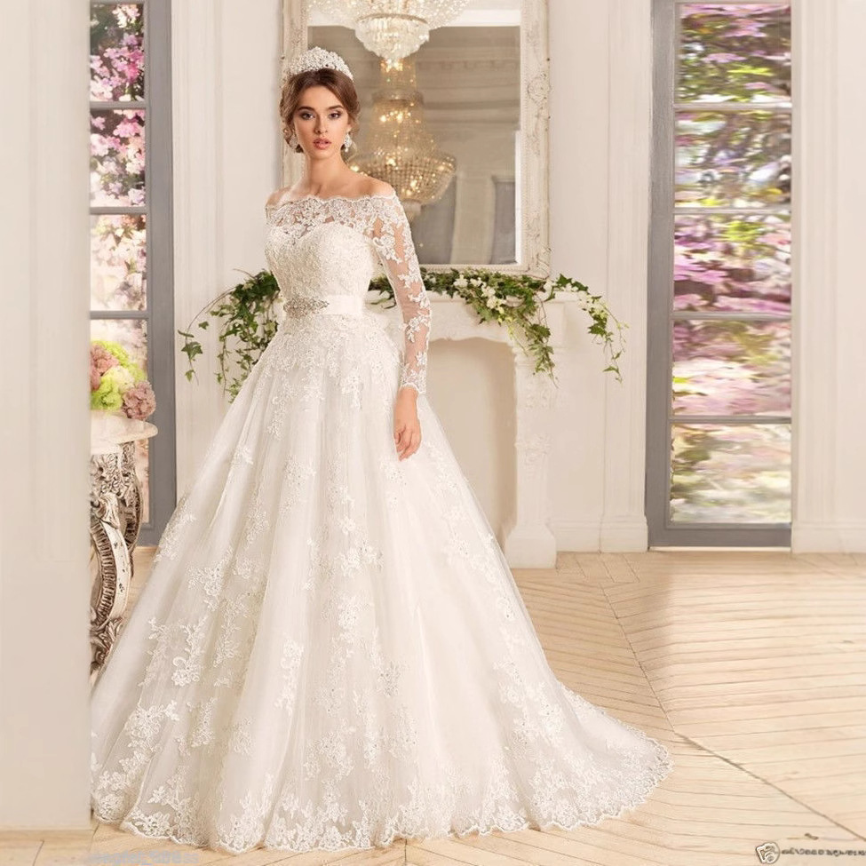 Foreign Trade Wedding Dress 2025 New One-Shoulder Slim Lace Tail Wedding Dress Large Size Fixed Slimming Look Belt