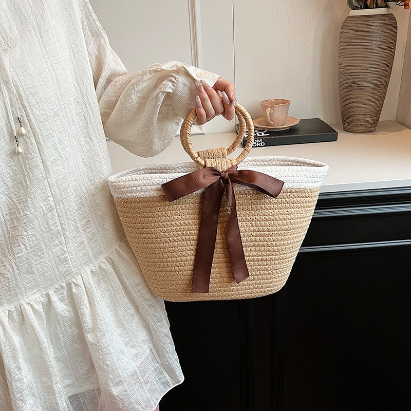 Bolsa de algodón trenzada para mujeres 2024 nueva moda de gran capacidad bolso de mano bolsa de balde de vacaciones casuales en la playa