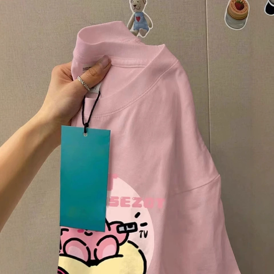 Хлопковая майка oversize летняя, velikaya rukav, плюс сайз, милый фуксиевый принт