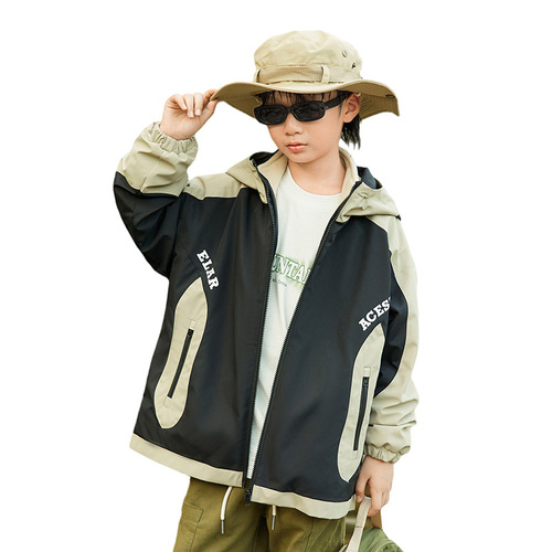 Boys' 3-in-1 windbreaker jacket  new style children's jacket upper garment for middle and older children spring and autumn hooded trendy kids' clothing