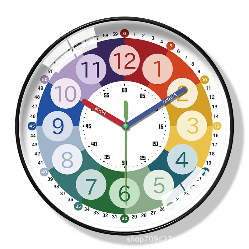 12英寸30cm早教学习钟客厅创意挂钟简约数字钟免打孔外贸跨境批发