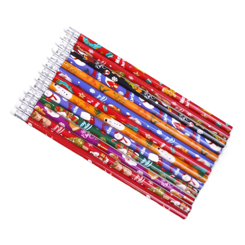 Christmas Cartoon Pencils with Wooden Barrels for Elementary School Students, with Erasers, Hb Writing, Drawing, Sketching, Coloring, Gift Stationery Wholesale
