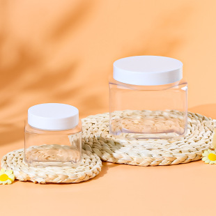Customized Pet Square Plastic Jar 150G/500Ml Clean Mud Mask Cream Sealed Empty Jar Makeup Remover Cotton Bottle