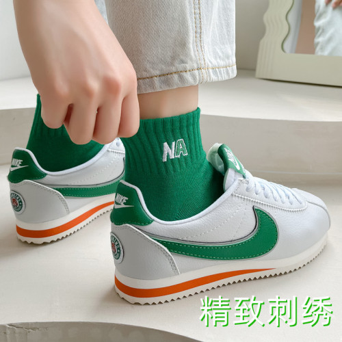 Socks women's summer socks trendy ins green Internet celebrity spring and autumn pure cotton sports basketball NA white Japanese mid-tube socks