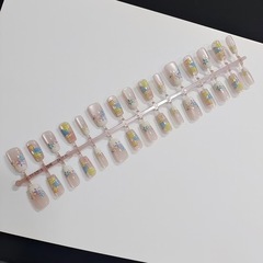 ウェアネイル 30枚入り T003 オイルペイント風小花柄 ショートネイル プレメイドネイル クリスタルジェル 優しい甘い可愛い女の子風ネイル
