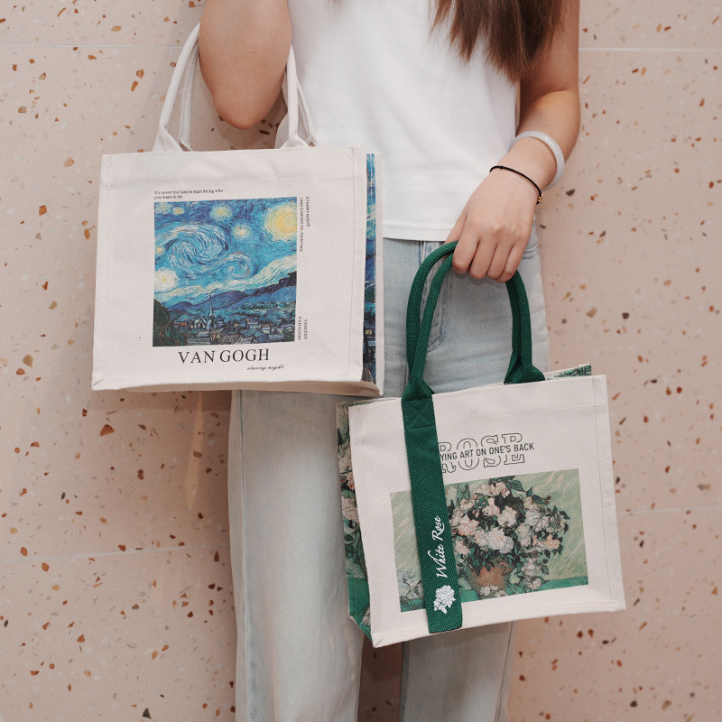 Canvas Tote Bag with Custom Ribbon and Logo Printing, Women's Day Corporate Promotional Shopping Bag, Cultural and Creative Handbag